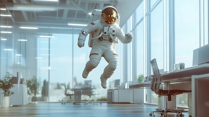 Astronaut in Modern Office - Futuristic Leap
