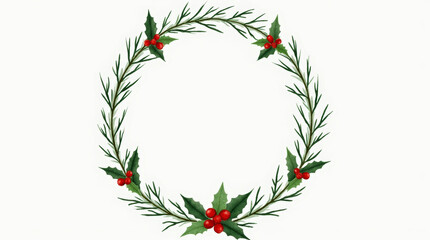 Festive Watercolor Wreath with Winter Greenery and Red Berries for Holiday Cards