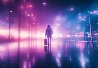 Neon-lit Airport Journey