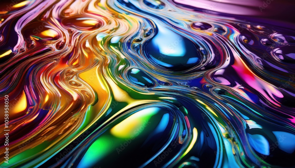 Poster vivid oil liquid rainbow waves in glossy abstract design. flowing iridescent colors and fluid curves