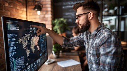 Professional Leader Engaging with Virtual Data Display