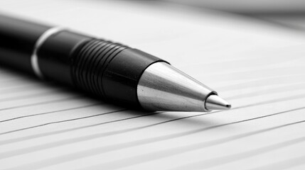 Close-Up of a Sleek Black Pen on Notepad