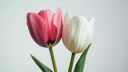 Naklejka premium Fuchsia And White Tulip On White Background Isolated Flower Tulip Flower