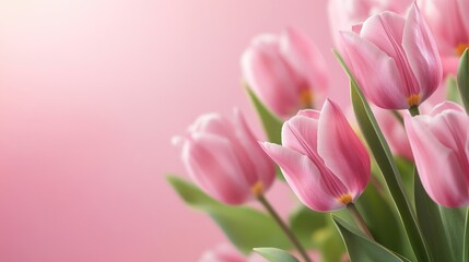 Obraz premium Pink tulips birthday greeting card featuring a floral background with space for text ideal for spring celebrations like Easter Women s Day and Mother s Day