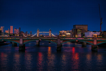 London, London Bridge and Tower bridge at night