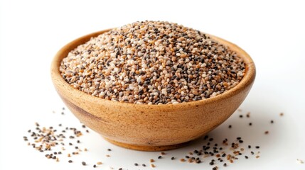 Flea seeds and psyllium husks in a bowl set against a white background highlighting their nutritious and dietary benefits