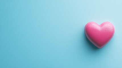 Fototapeta premium Valentine s Day backdrop featuring a pink heart set against a blue background Flat lay design with ample space for text