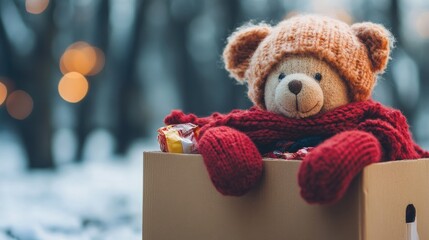 Charity donation box for warm clothing food and toys supporting refugees and the homeless during the holiday season Charitable organizations providing winter hampers to those in need