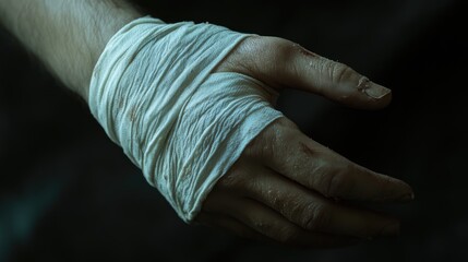 Fototapeta premium Injured hand wrapped in a white bandage