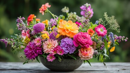 Vibrant summer floral arrangement featuring a creative layout of stunning blossoms