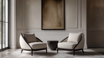 Contemporary Elegance Two Stylish Chairs with Ample Copy Space Perfect for Modern Interiors Imagine a setting that harmonizes sleek design with ultimate comfort