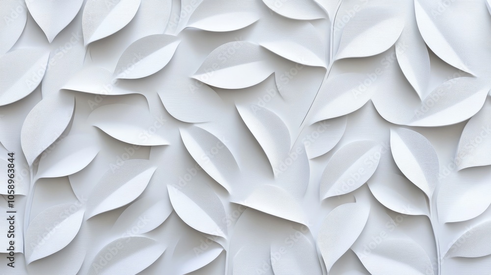 Aufkleber white geometric leaf texture in a 3d tile design creating a panoramic background banner