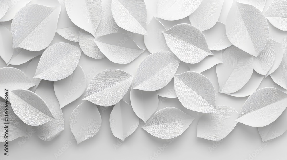 Poster white geometric leaf texture in a 3d tile design creating a panoramic background banner