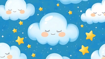 Cute cartoon clouds and stars pattern for baby products