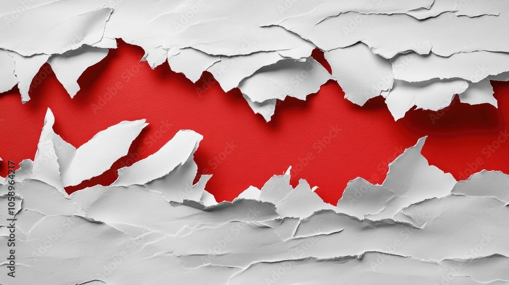 Aufkleber torn red and white paper creating an abstract visual representation
