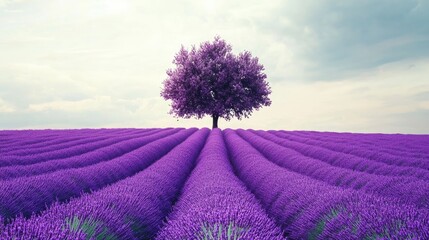 Fototapeta premium Tree amidst a stunning lavender field