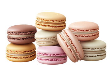 French macaron stack in pastel colors, PNG isolated on transparent background, white background.