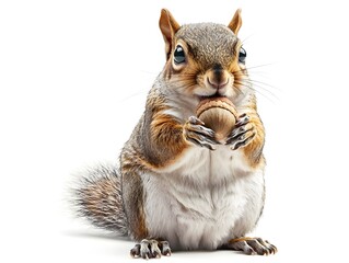 Fototapeta premium Chubby Squirrel Holding Acorn on Pure White Background