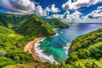 Fototapeta premium Wide-angle landscape of Anse Grande Ravine in Trois Rivieres, Guadeloupe