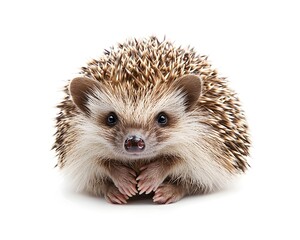 Obraz premium Chubby Hedgehog Curled in Ball on White Background