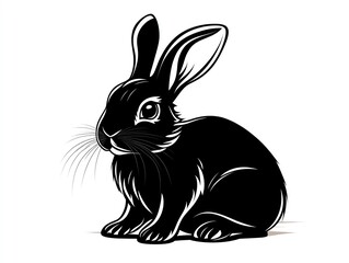 Obraz premium Black rabbit illustration on a white isolated background.