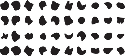 Blob shape organic, vector illustration set. Set of ready made designs in different sizes. Liquid silhouette drop in modern style. Basic stains isolated elements on white background