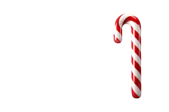 Red and white candy cane on transparent background representing christmas holiday symbol