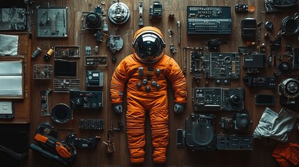 Astronaut Suit and Tech Composition