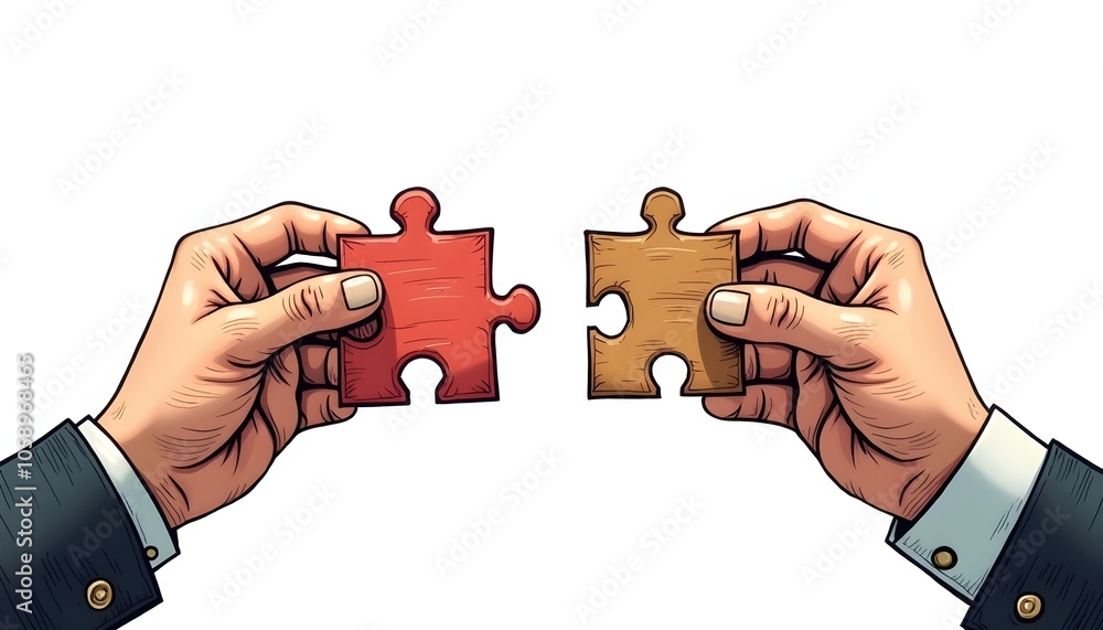 Aufkleber two hands holding puzzle pieces symbolize connection and problem-solving.