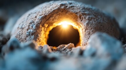 Stone Tomb Entrance with Glowing Light   Resurrection Symbol  Hope  Faith  Easter  Religio