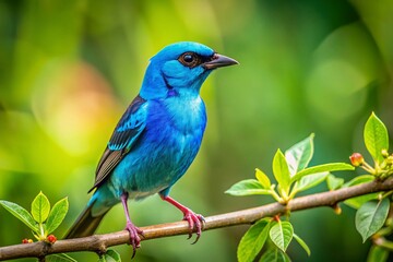A blue dacnis bird, a splash of color, sits on a branch with room for your text.