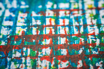 Extreme Extreme close up of colorful acrylic paint texture showing brush strokes. Selective...