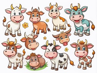 Obraz premium Adorable Cow Doodle Cartoon Illustrations for Kids