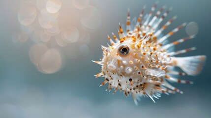 A pufferfish inflated into a spiky ball, displaying its poisonous spines.