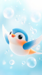 Obraz premium 3D cartoon clay style, In the spring rain, swallows shuttle between the raindrops