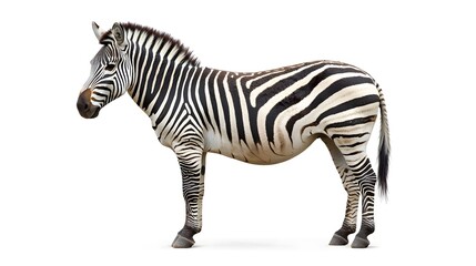 Naklejka premium Chunky Zebra With Bold Contrasting Stripes Standing Tall On White Background