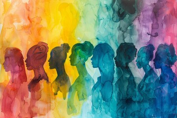 Abstract colorful watercolor painting, woman diversity for International Women's Day, Mother's Day design concept.
