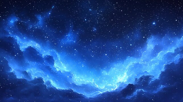 A breathtaking view of a starry night sky filled with vibrant blue clouds and endless twinkling stars
