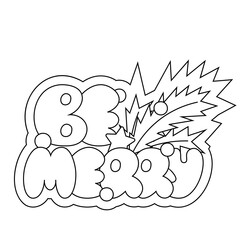 Christmas bubble Lettering of the phrase Be Merry in black and white