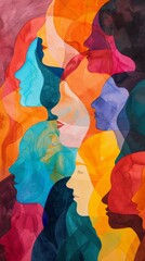 Abstract colorful watercolor painting, woman diversity for International Women's Day, Mother's Day design concept.