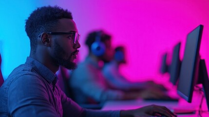 Focused Innovative Team Working in Tech Startup Environment