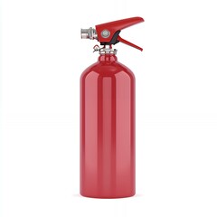 Naklejka premium A red fire extinguisher with a silver nozzle and lever.