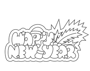 Obraz premium Christmas bubble Lettering of the phrase Happy New Year in black and white