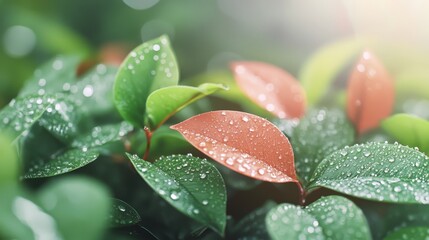 Isolated 2D Illustration of Colorful Leaves with Dew Drops