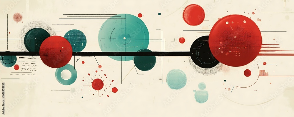 Poster abstract design featuring colorful circles and lines, evoking a sense of technology and data.