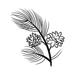 Pine branch with cones. Vector element in sketch style for the design.