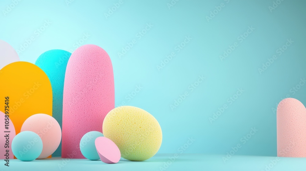 Aufkleber this image features a blend of colorful geometric forms with soft textures, creating a playful and m