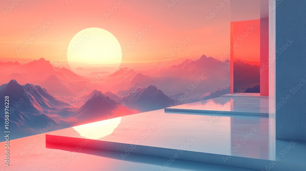 Poster sunset view from modern architecture