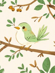 Cute Green Bird Perched on a Branch