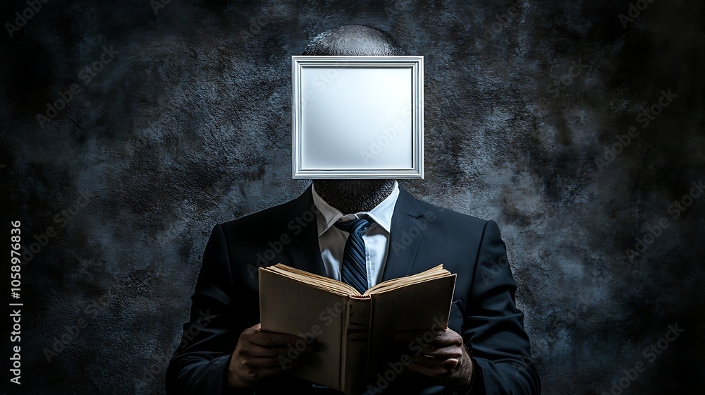 Aufkleber man reading book with empty frame instead of face